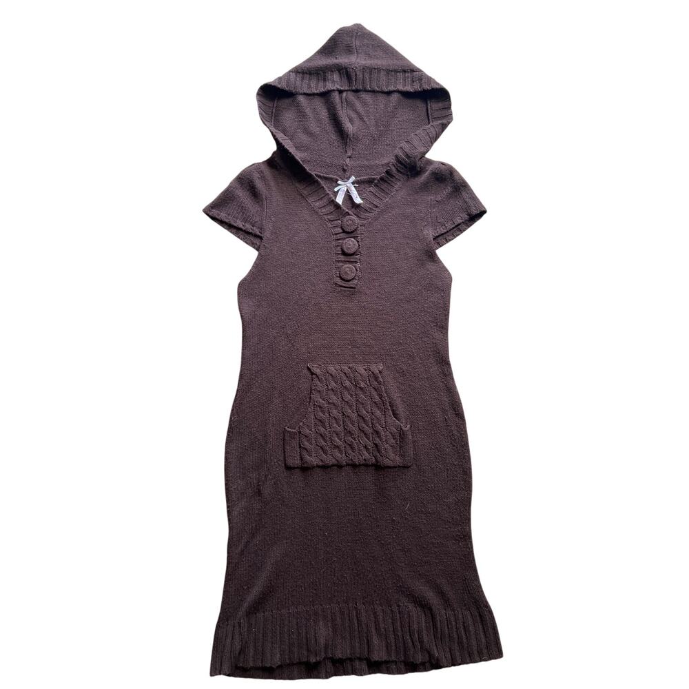Derek Heart Brown Hooded Knit Sweater Short Sleeve Dress XL